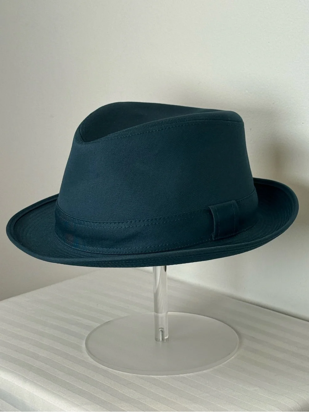 HERMES ‘Edouard’ Cotton Canvas Fedora Hat Made In France Deep Peacock Blue 58cm
